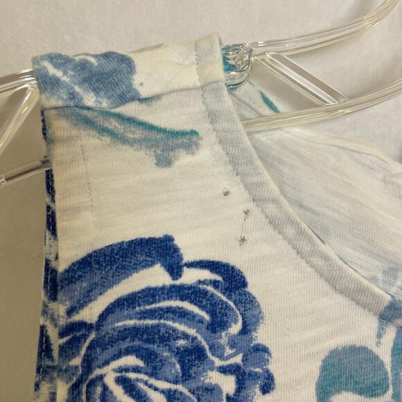 Women's XS Habitat Blue Floral Pattern Ruffle Cotton Tank Top - Picture 3 of 6